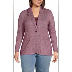 Lands End Blazer Womens 1X Herringbone Burgundy Single Button Office Casual